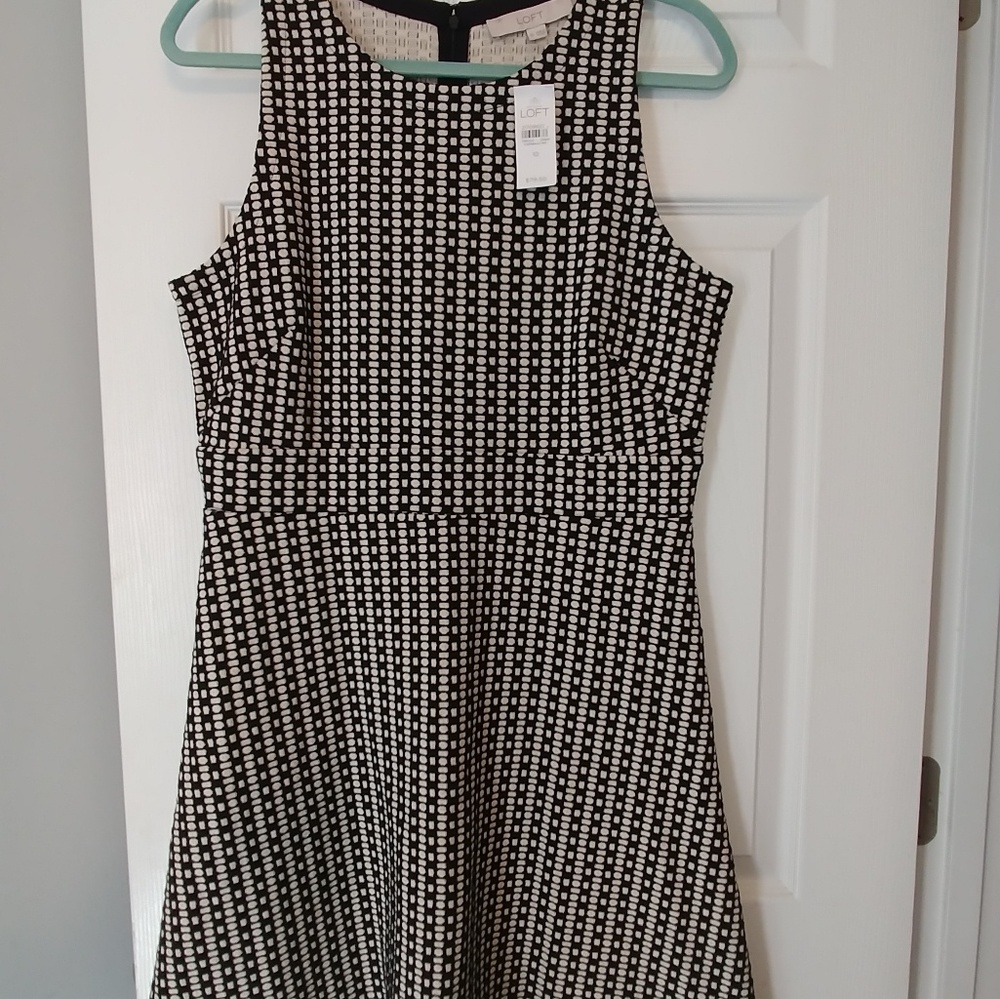 NWT Loft Black/White Patterned Dress, Size 10